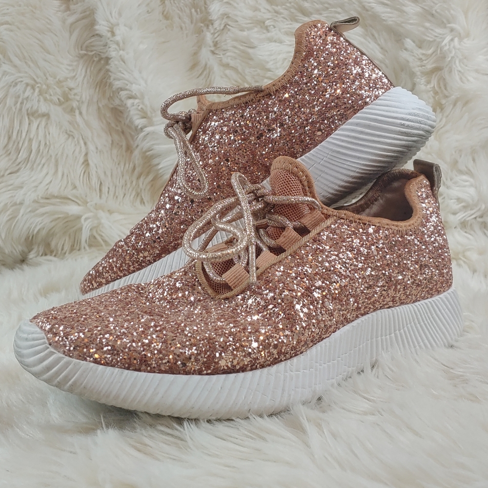 QUPID Sparkling Glitter Rose Gold Sneakers Shoes